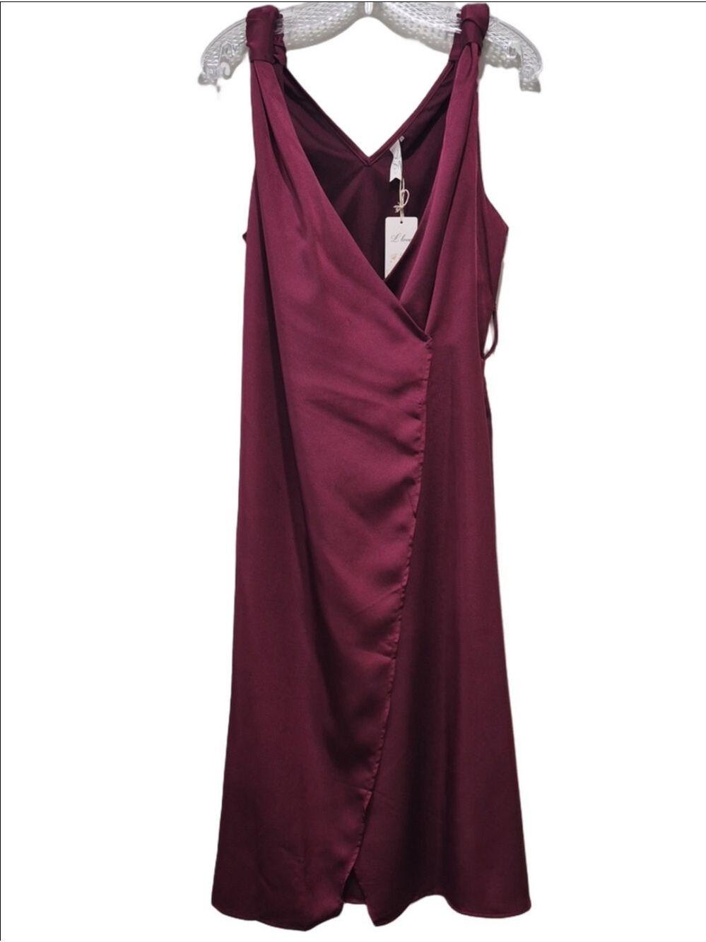 A Loves A Wine Red Satin V Neck Midi Dress Size Large WT